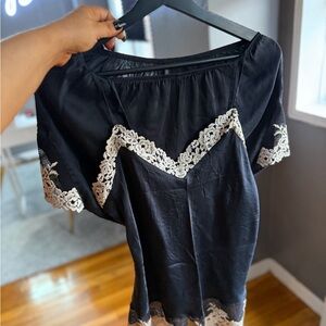 Intimissimi Black Chemise and shorts with White Lace